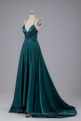 Elegant Open Back Spaghetti Straps Sweep Train Long Semi Formal Prom Dress